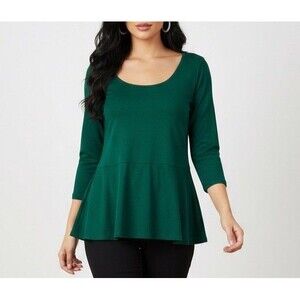 Denim 24/7 Women’s Green Peplum Top 3/4 Sleeves Size M